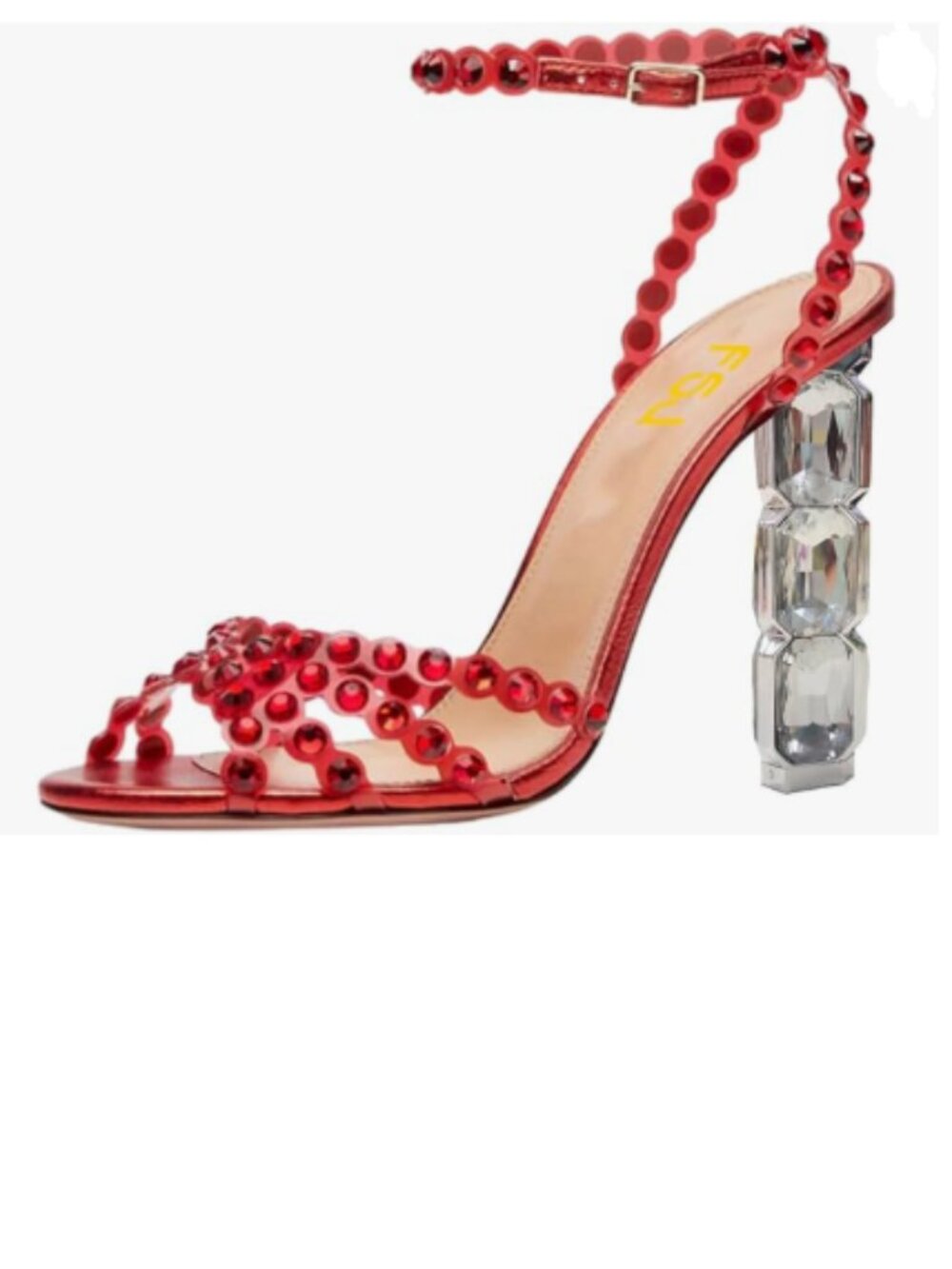 FSJ Red Jeweled High Heel Sandals Rhinestones Diamonds Heel Ankle Dress Shoes